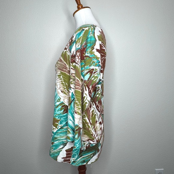 Set of 2 CHICO'S Cotton Knit Top LG (2) Tropical & Floral Prints Casual Stretch - Picture 3 of 10